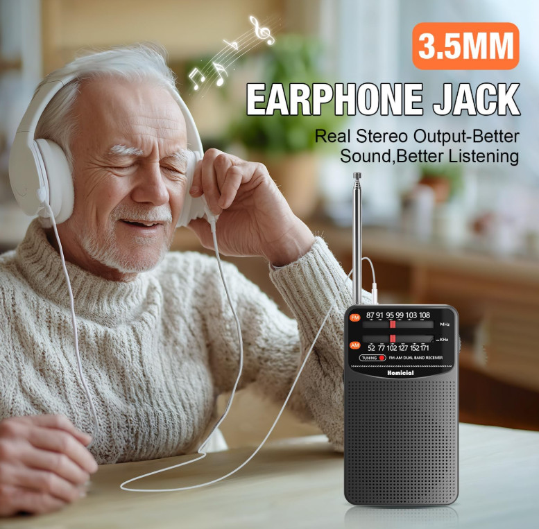 AM/FM Portable Radio, Pocket Radio 3 AA Battery Powered, Long Lasting, with Exce