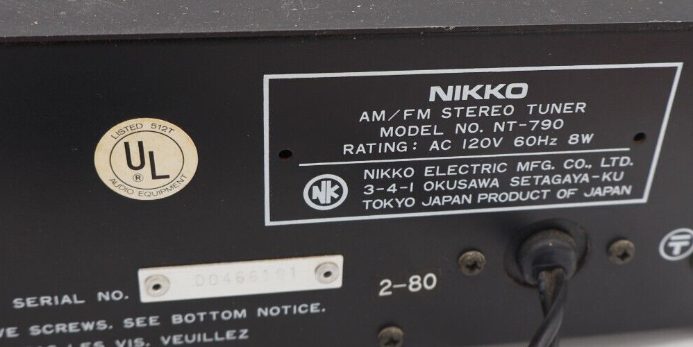Nikko NT-790 Analog AM / FM Stereo Tuner Vintage Black