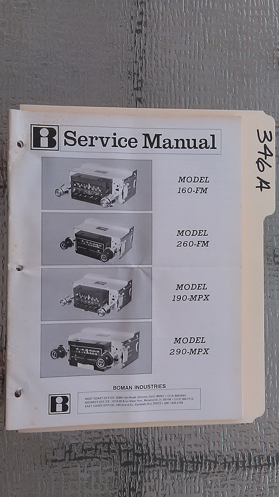 Boman 160 260 fm 190 290 mpx service manual original repair stereo car radio