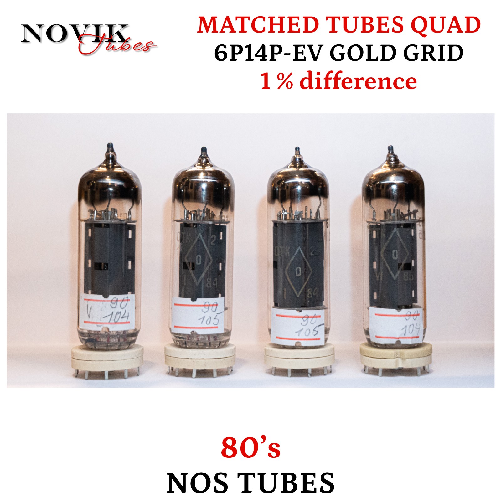 6P14P-EV( EL84 6BQ5) Reflechtor 80 Tubes Gold Grid Nos Matched Quad 1%