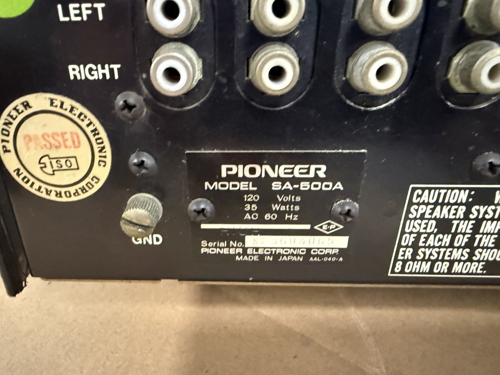 Pioneer Integrated Stereo Amplifier Model SA-500A