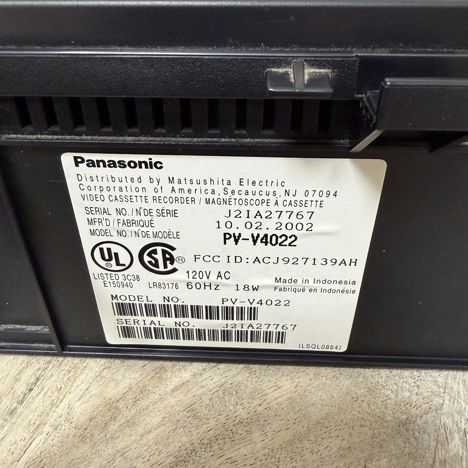 Panasonic PV-V4022-A Blue Line Omnivision 4-Head VHS VCR Player (NO REMOTE)