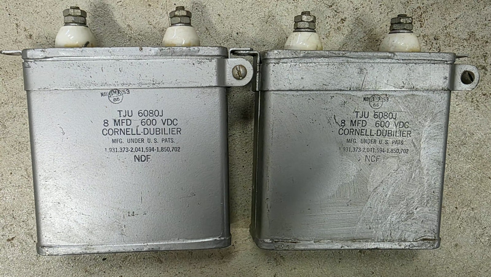 (2) Vintage CORNELL DUBILIER 8 MFD @ 600VDC PIO Oil Capacitor Tube Amplifier