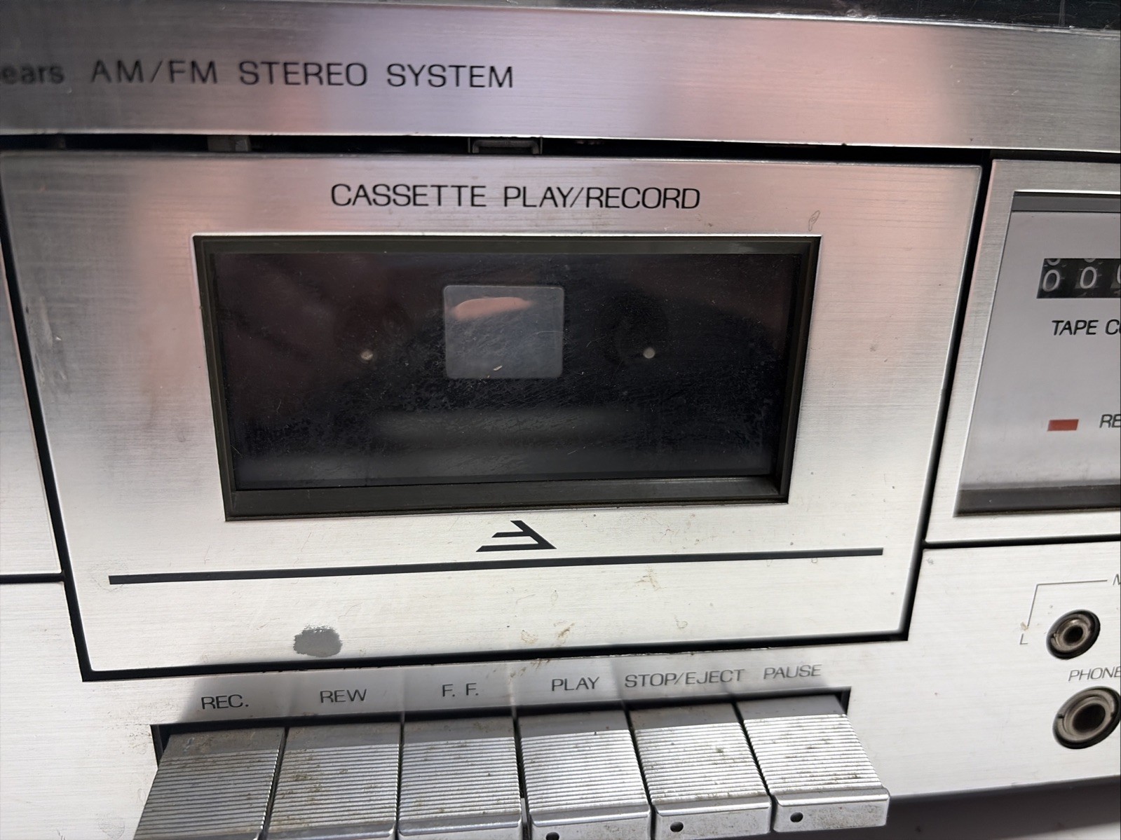 SEARS AM FM Stereo System Electronic Frequency Display Tape Powers On Repair