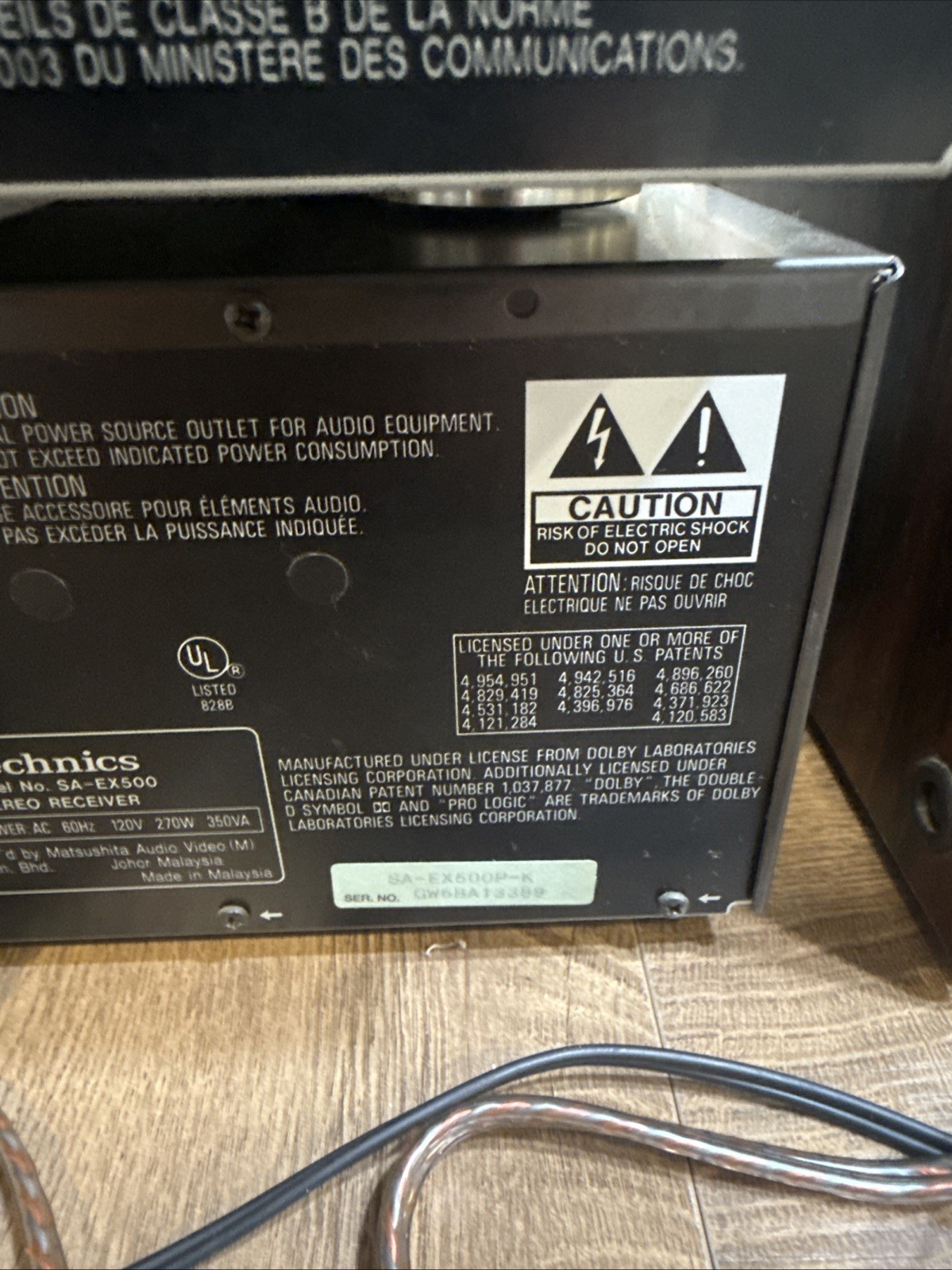 Technics SA-EX 500 Stereo Reciever Tested Works Used Good Condition
