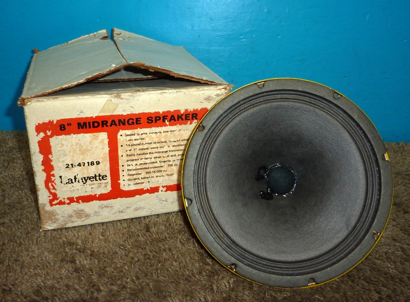 Lafayette 21-47189 Mid-Range Speaker 8 inch 8 Ohms NOS/NIB