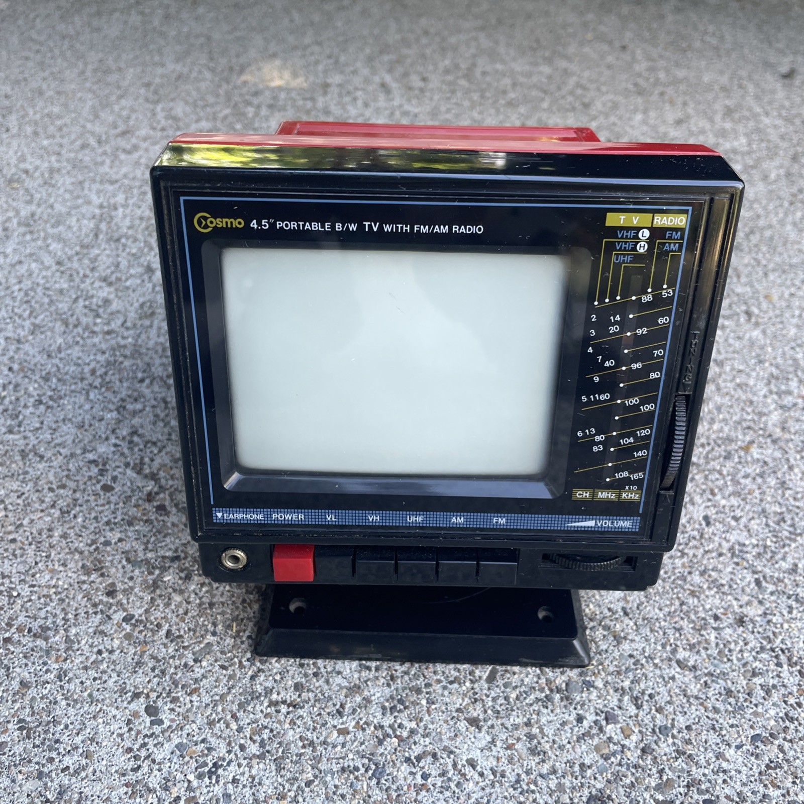 Vintage 1980s Cosmo 4.5″ Portable B&W TV AM/FM Radio Antenna Works See Video