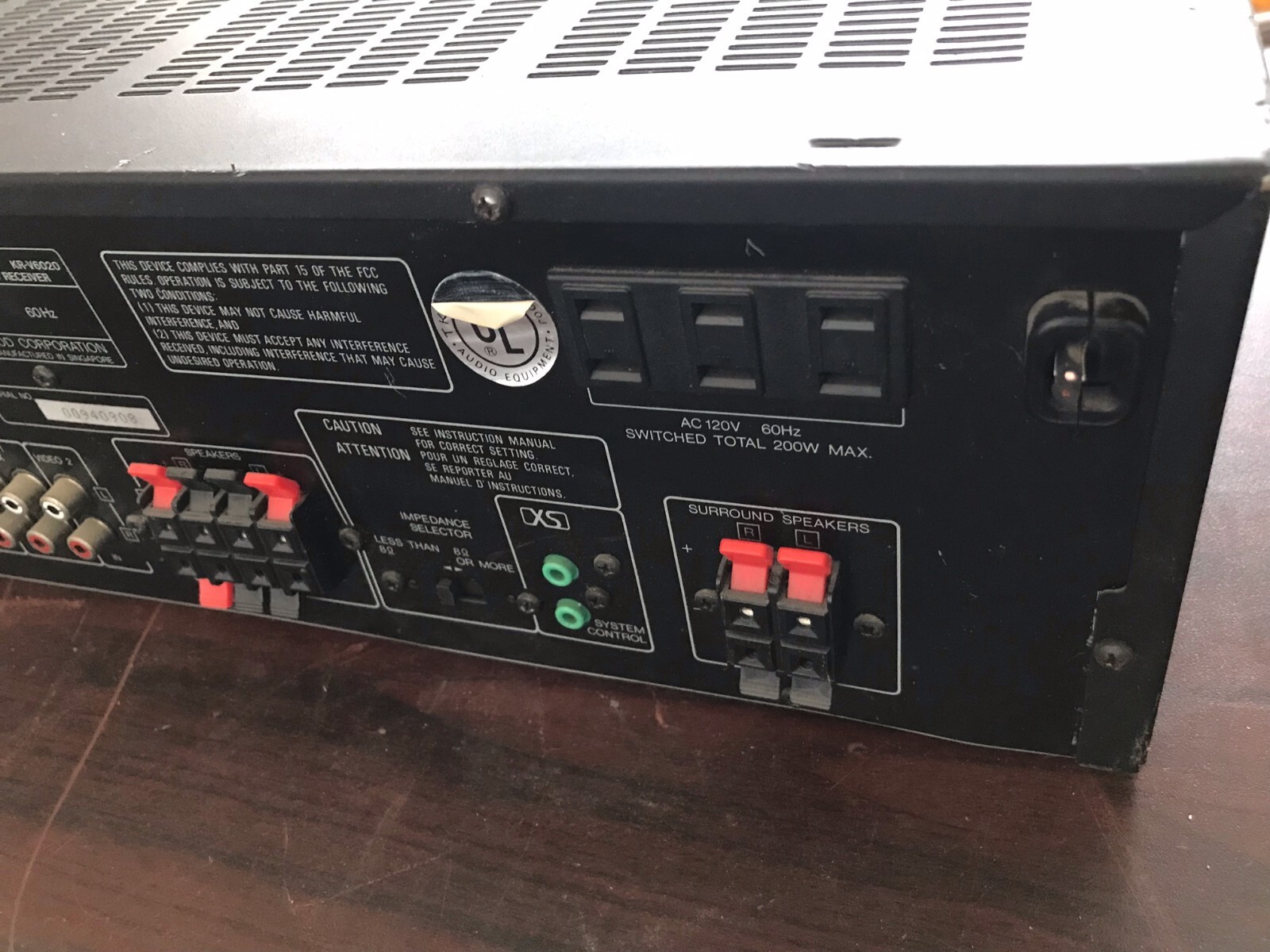 Kenwood KR-V6020 Audio-Video Stereo Receiver PLEASE READ