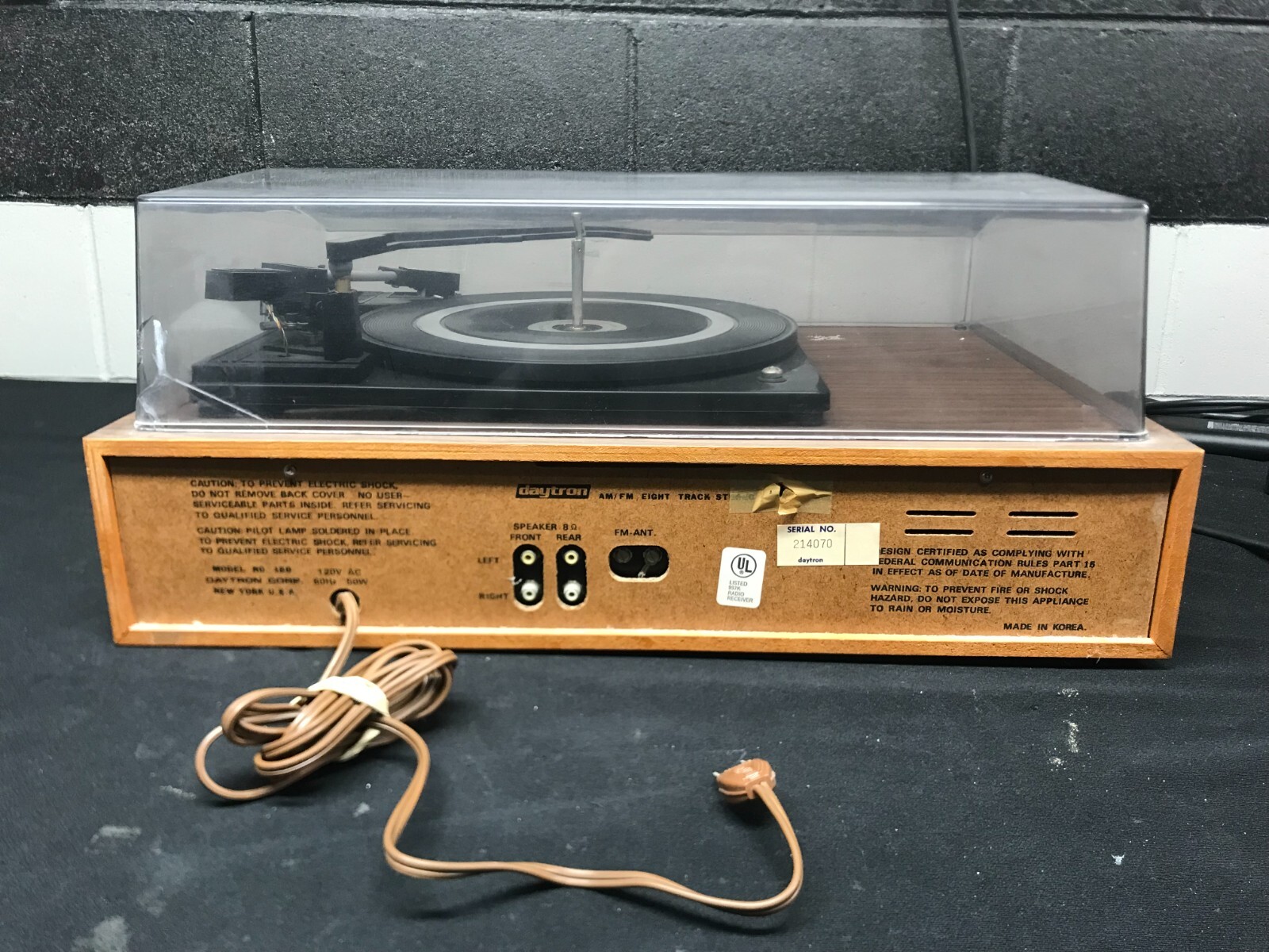 Vintage Daytron 180 AM/FM Eight Track Stereo Walnut Vinyl on Wood Cabinet
