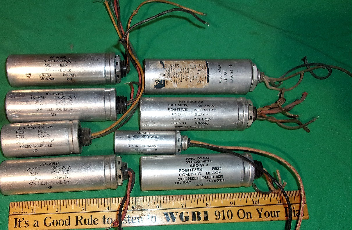 (8) CORNELL DUBILIER Electrolytic Can Caps Stud Mtg. (1930’s) parts/resto
