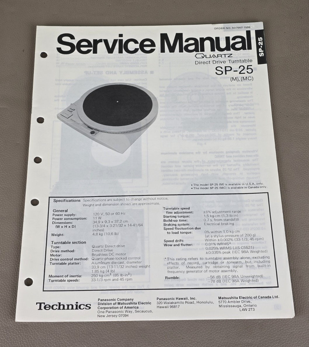 Technics Quartz Direct Drive Turntable SP-25 Service Manual D-3879