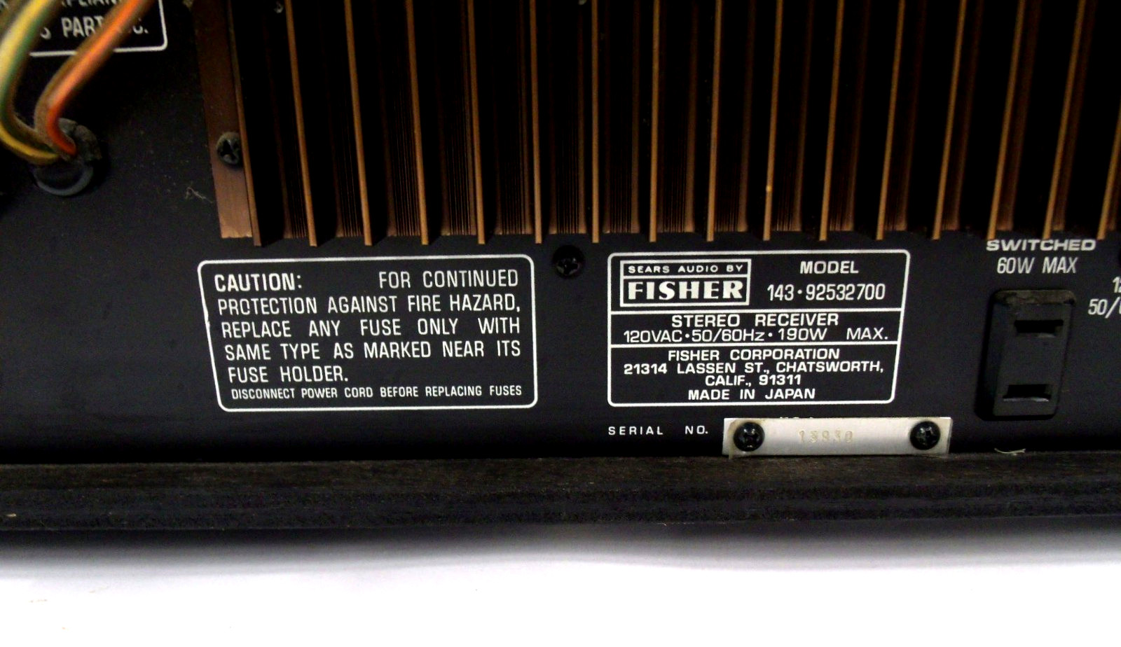 Vintage 1970s Sears Fisher Wood Grain Stereo Receiver 143.92532700 Made in Japan