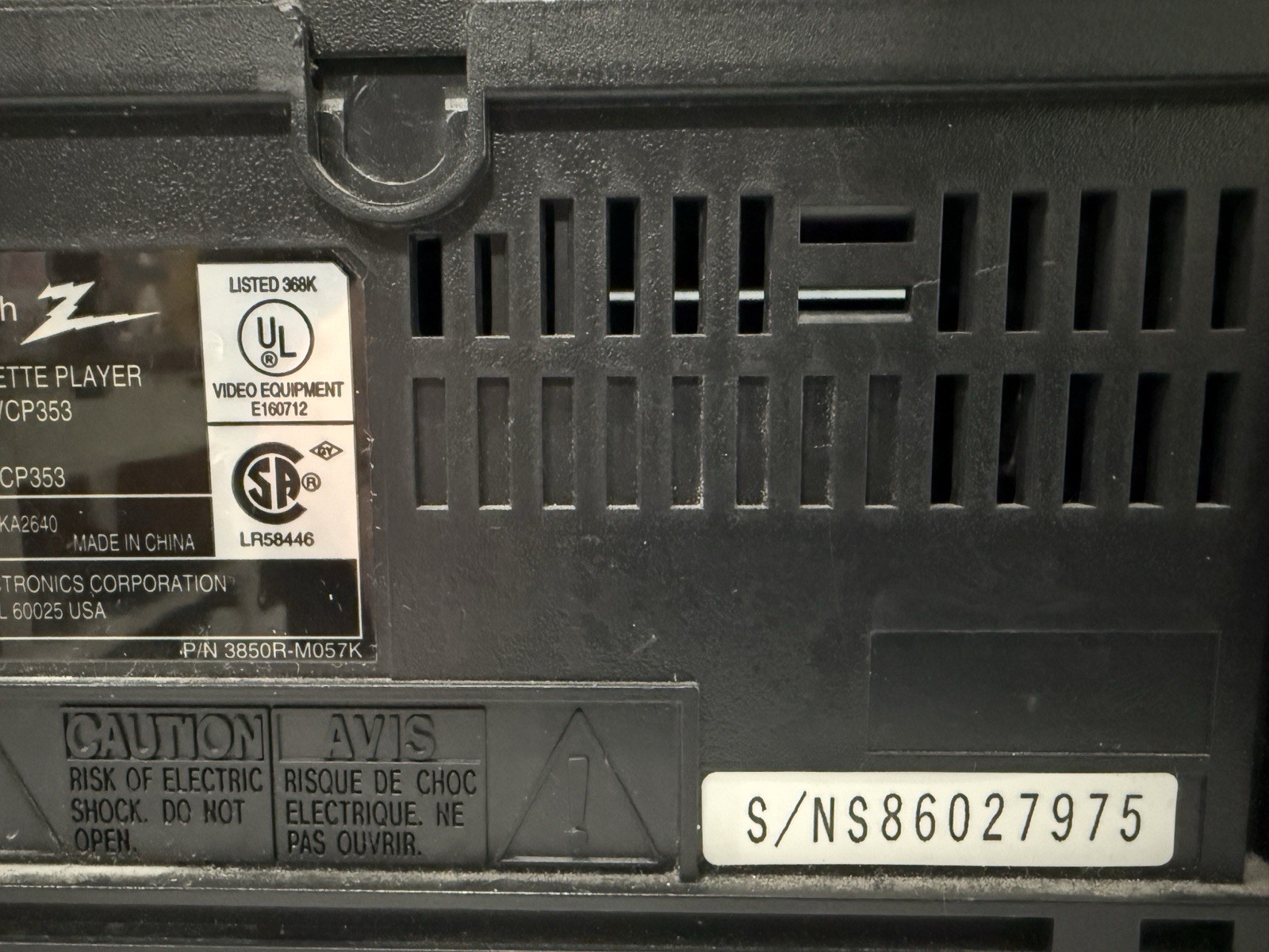 Zenith / VCP353 / VCR / Auto Tracking / Tested & Working