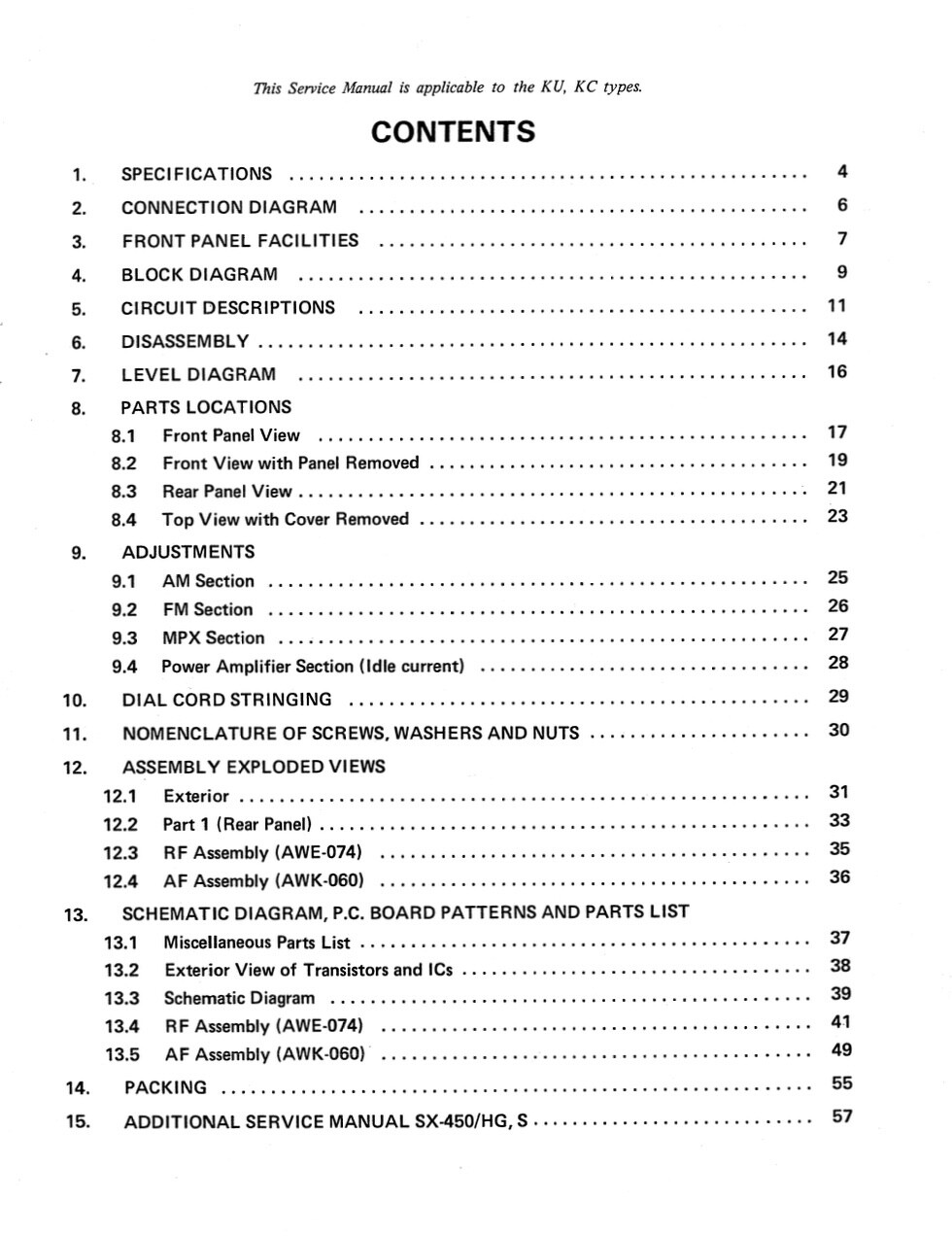 Pioneer SX-450 Stereo Receiver OWNER’S MANUAL and SERVICE MANUAL