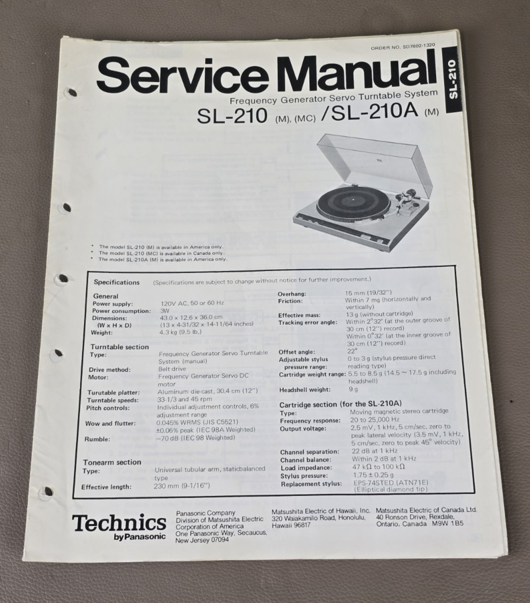 Technics Turntable SL-210/A Service Manual D-4408