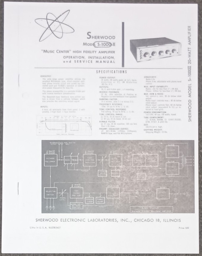 SHERWOOD S-1000 II Amplifier Owners Service Manual Photocopy