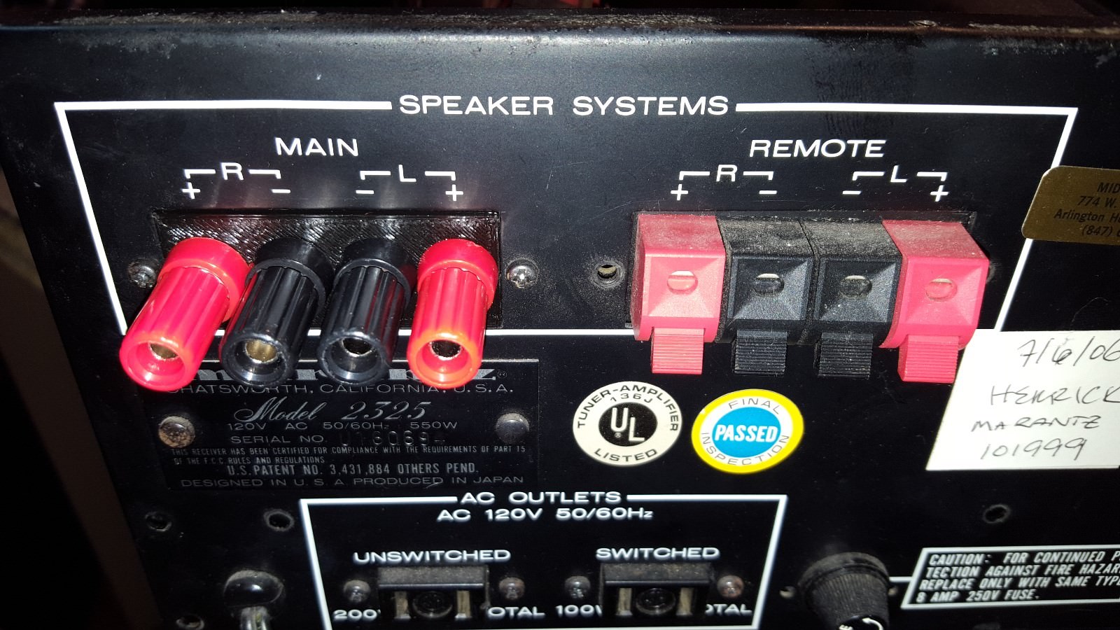 New Marantz 2325 Speaker Terminal Conversion Plates (Banana Plugs)