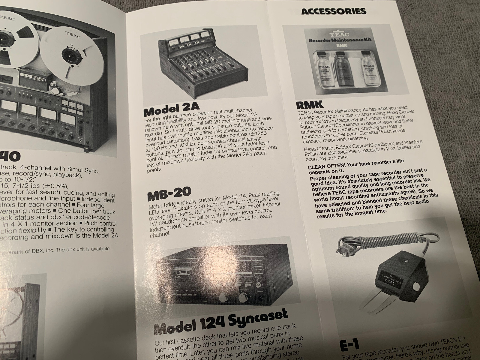 TEAC A-3440 3300SX Etc. Vintage Reel to Reel player Brochure