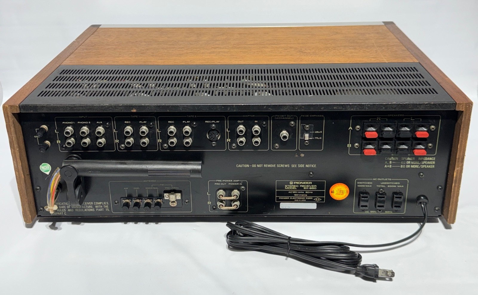 Vintage Pioneer Stereo Receiver SX-850 Works Made in Japan