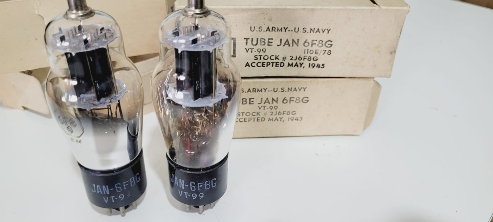 6F8G / 6F8 / VT99 JAN VACUUM TUBES MATCHED PAIR NATIONAL UNION Round Plate