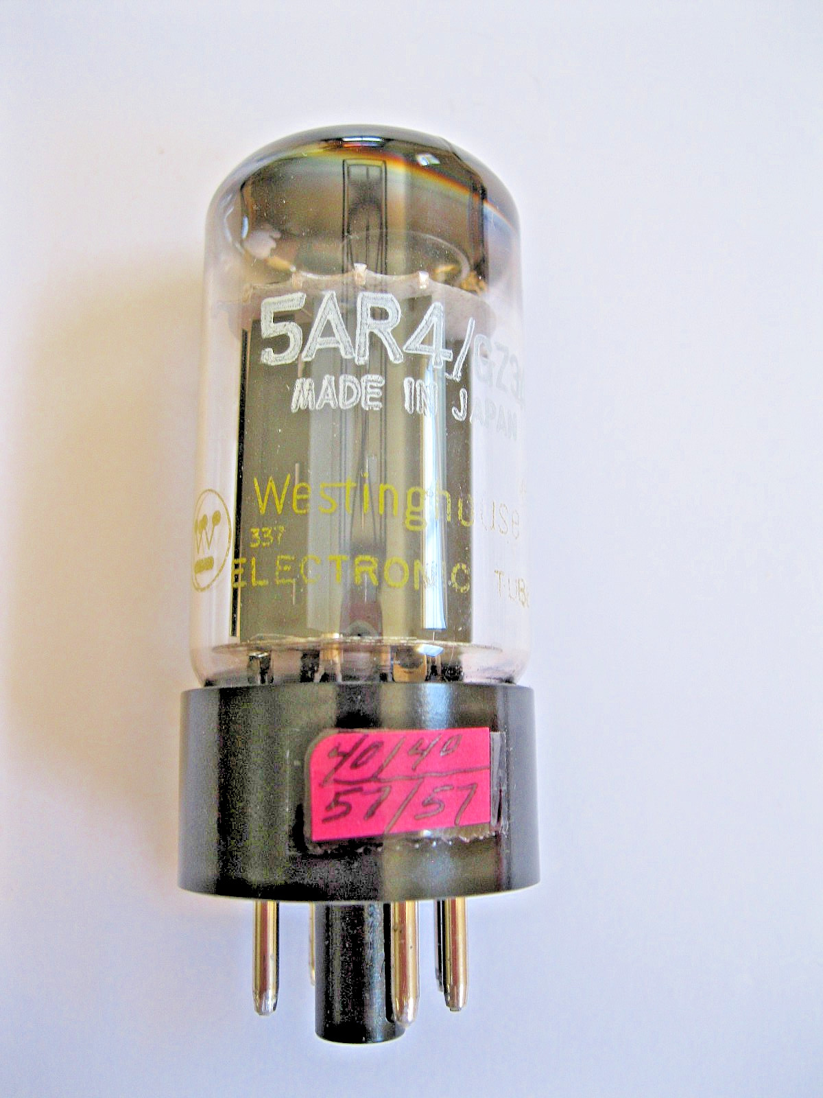 WESTINGHOUSE 5AR4/GZ34 VACUUM TUBE GRAY PLATE O GETTER BALANCED TV-7 TESTED.