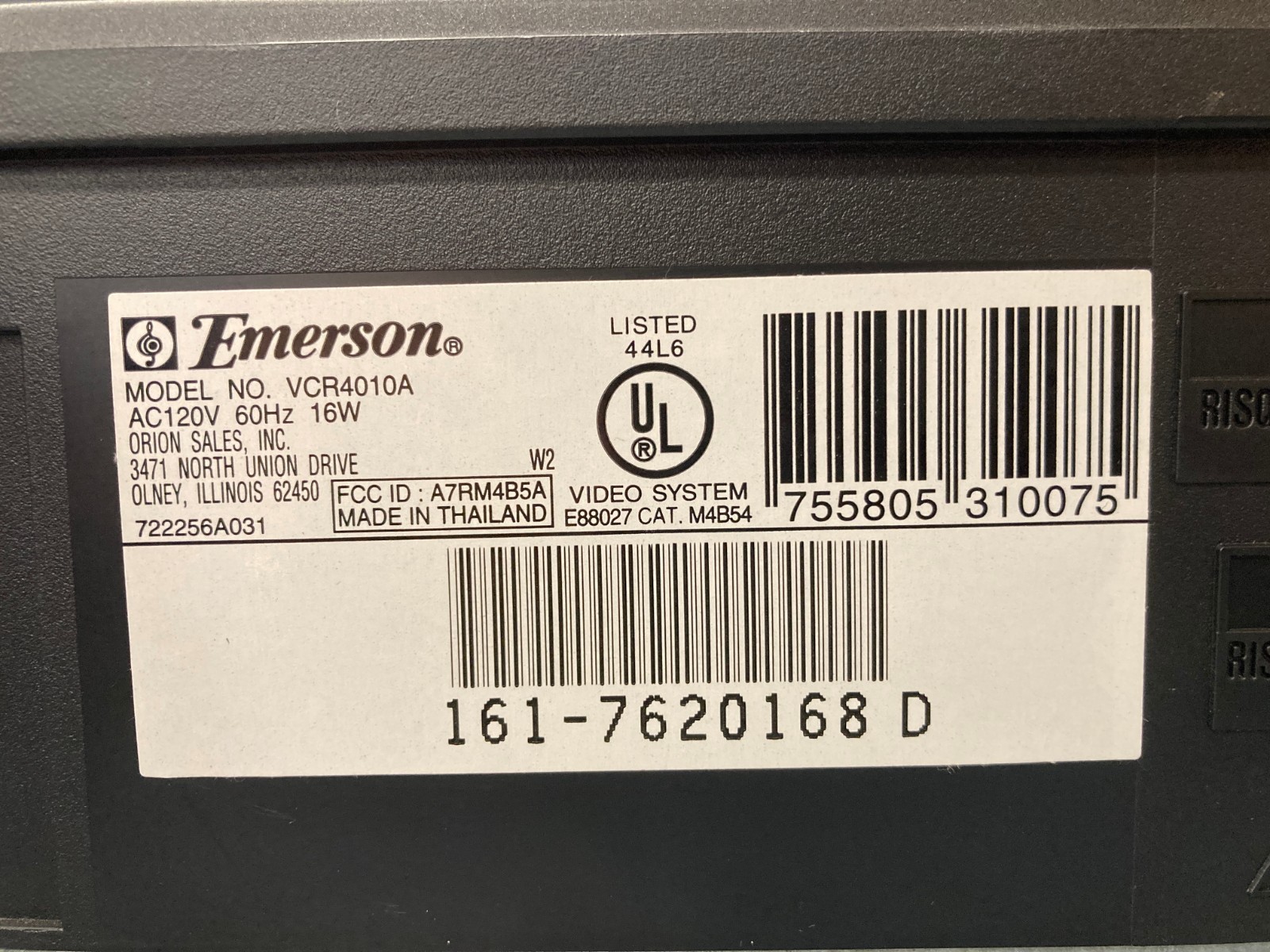 Emerson VCR4010A 4-Head VCR Video Cassette Recorder VHS Player (NO REMOTE)