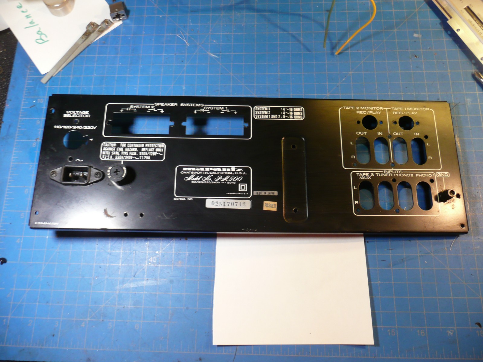 Marantz Model PM-500 Amplifier Replacement Parts Rear Panel Plate