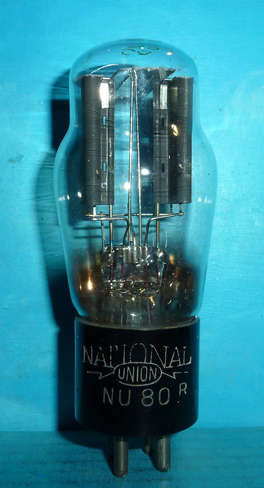 National Union 80 Rectifier Tube Blk Plate Engraved Base Cup Getter Tested