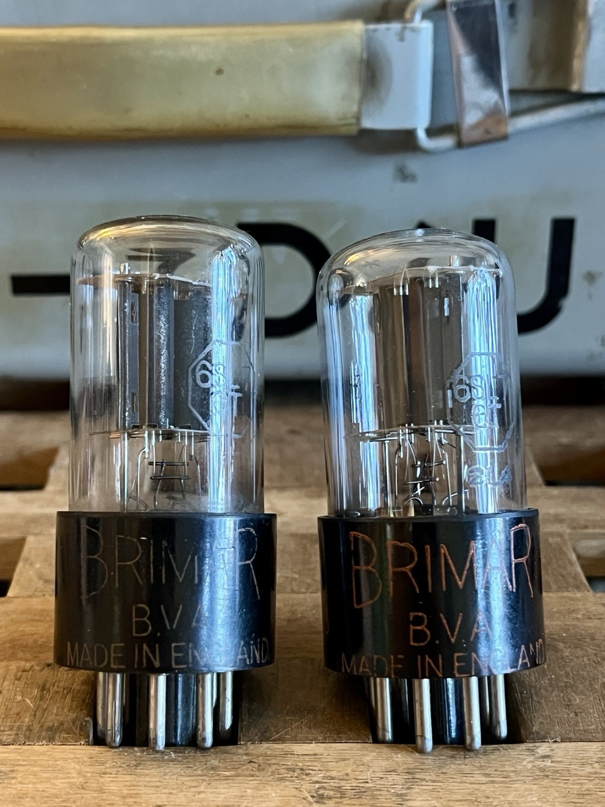 Pair of Early 1950’s BRIMAR 6SL7GT Vacuum Tubes D Getters Closely Matched CV1985