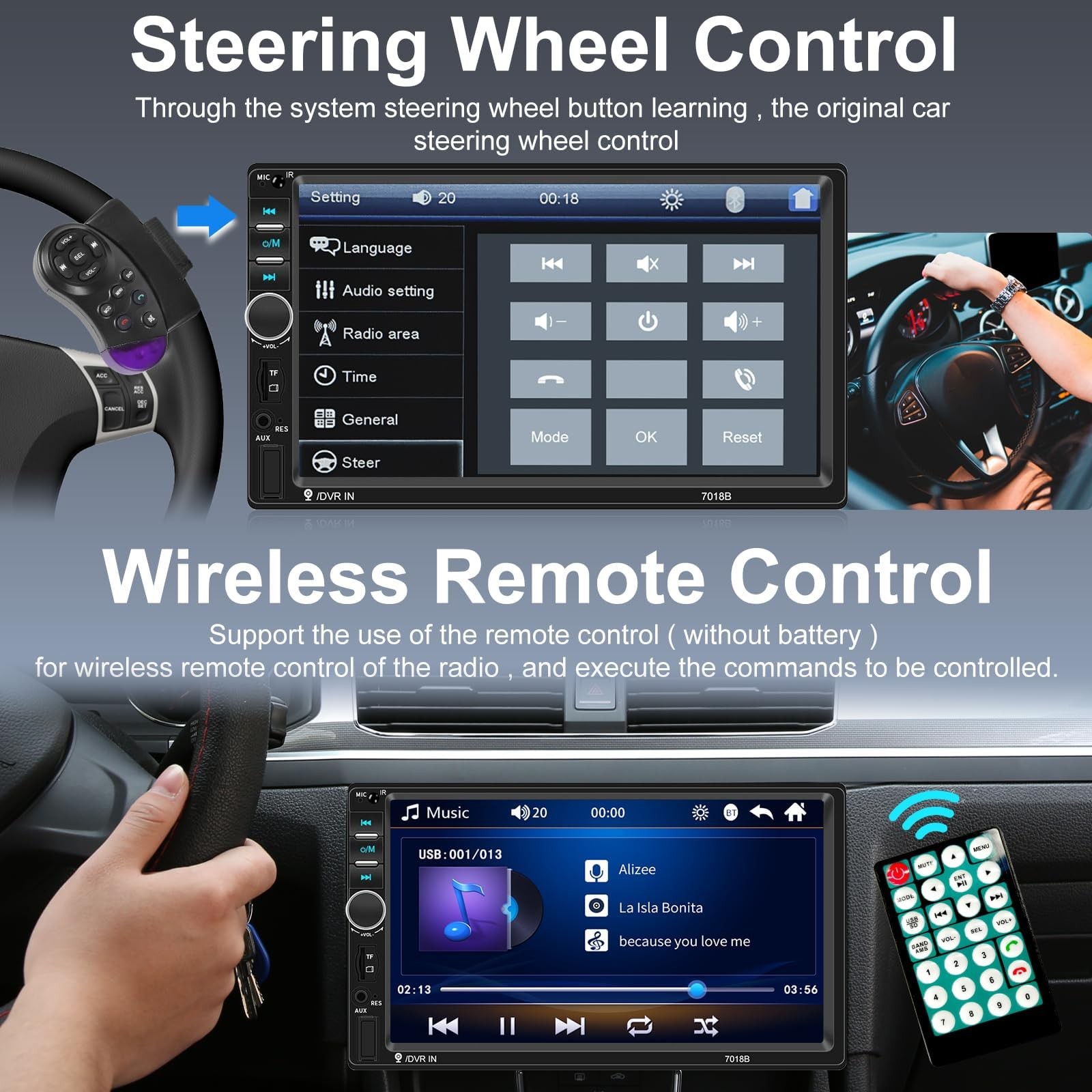 Nhopeew Double Din Car Stereo Bluetooth And Backup Camera 7 Inch Touch Screen