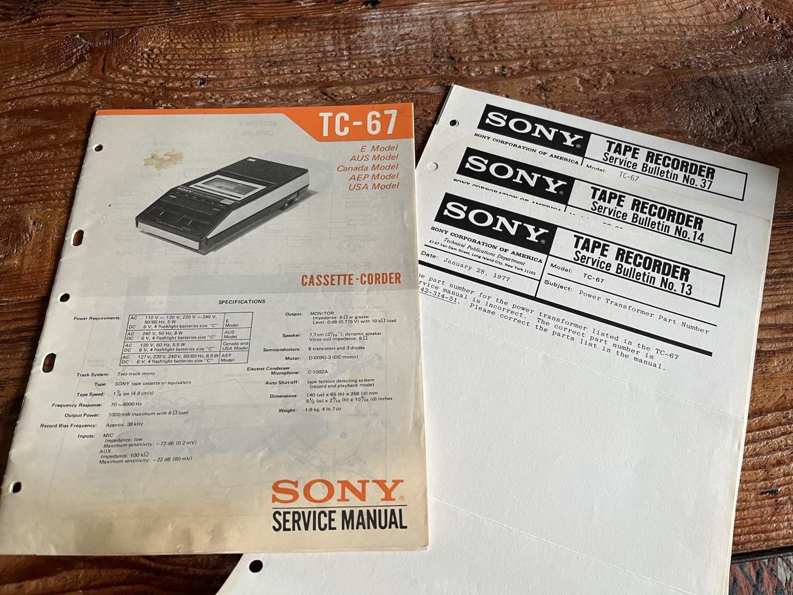 SONY Stereo Cassette Corder Tapecorder TC-67 Service Manual