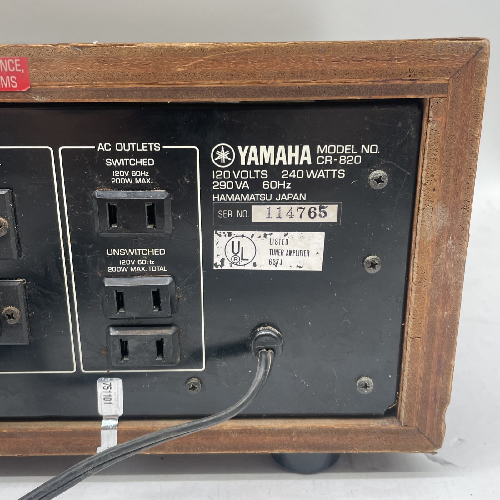 Yamaha CR-820 Natural Sound Stereo Receiver Wood Silver Face *RELAMPED WORKING