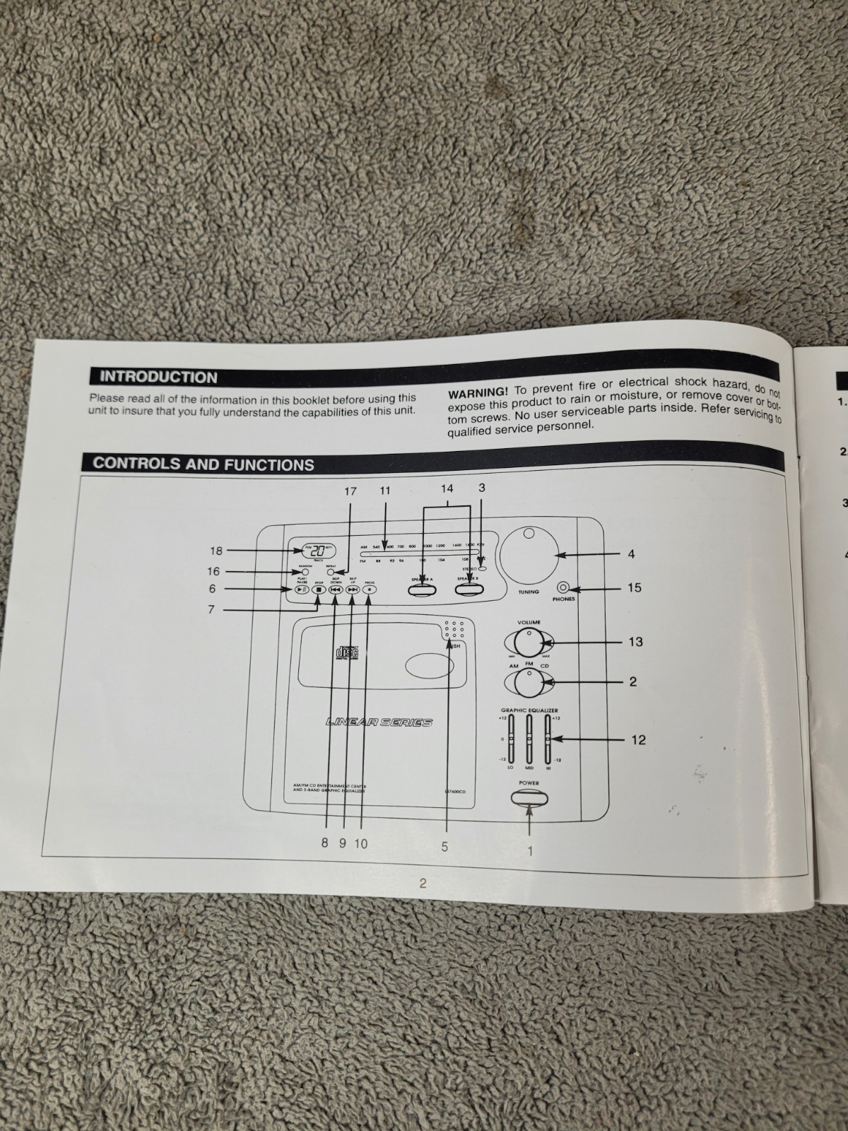 Linear Series LS7600CD RV AM/FM Stereo CD Player Owner’s Manual Only