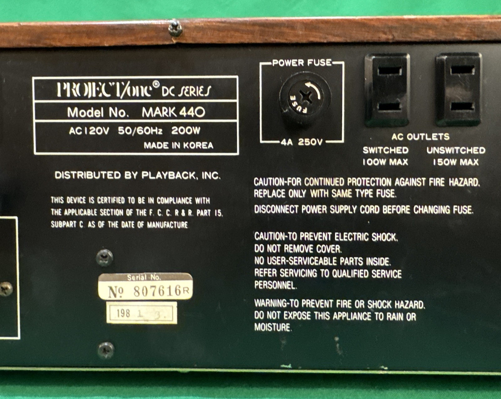 Vintage PROJECT/One Mark 440 DC Series 100W AM/FM Stereo Receiver – Parts/Repair