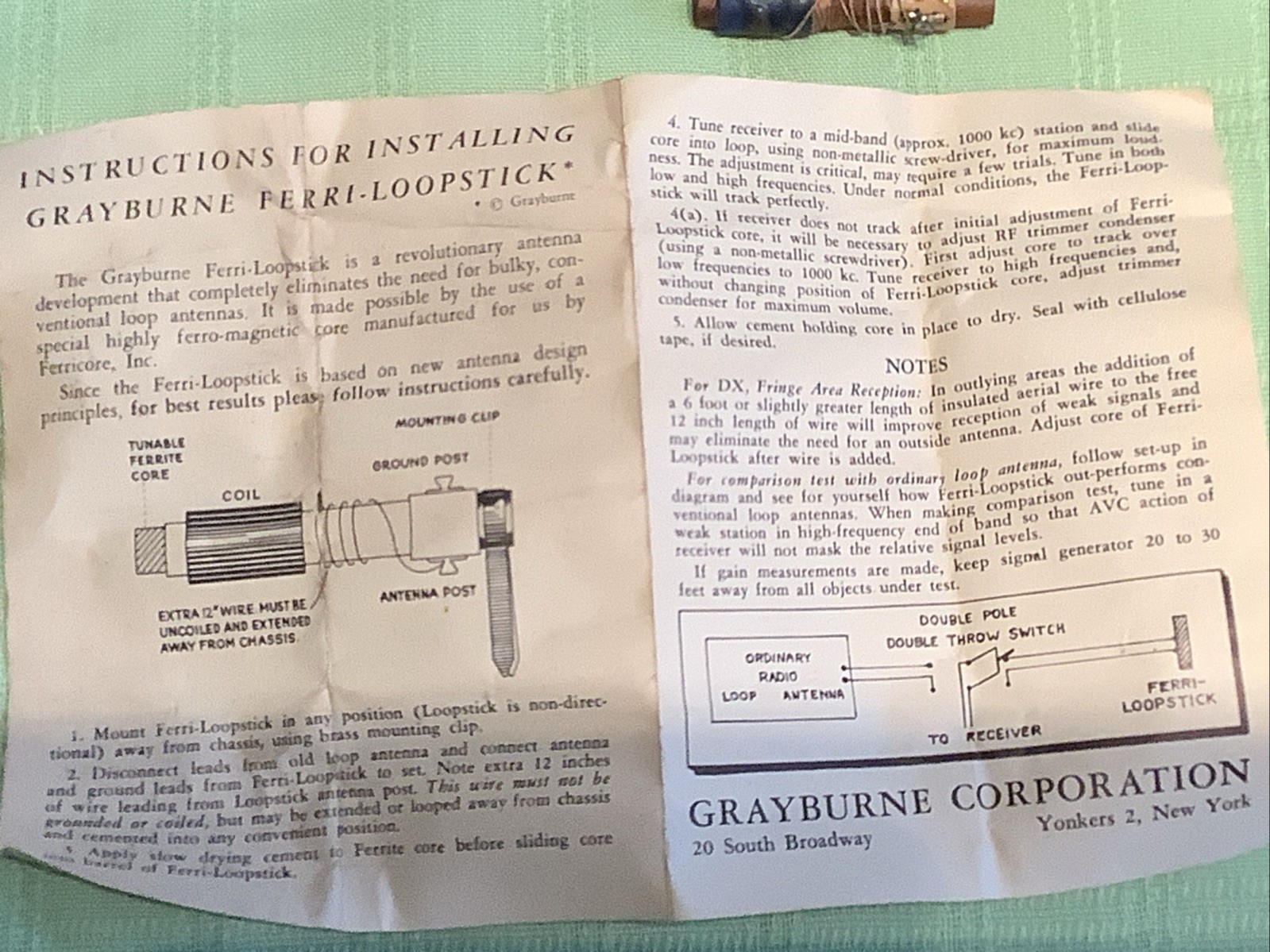 Grayburne Ferri Loopstick Broadcast Band Ferrite Core Antenna