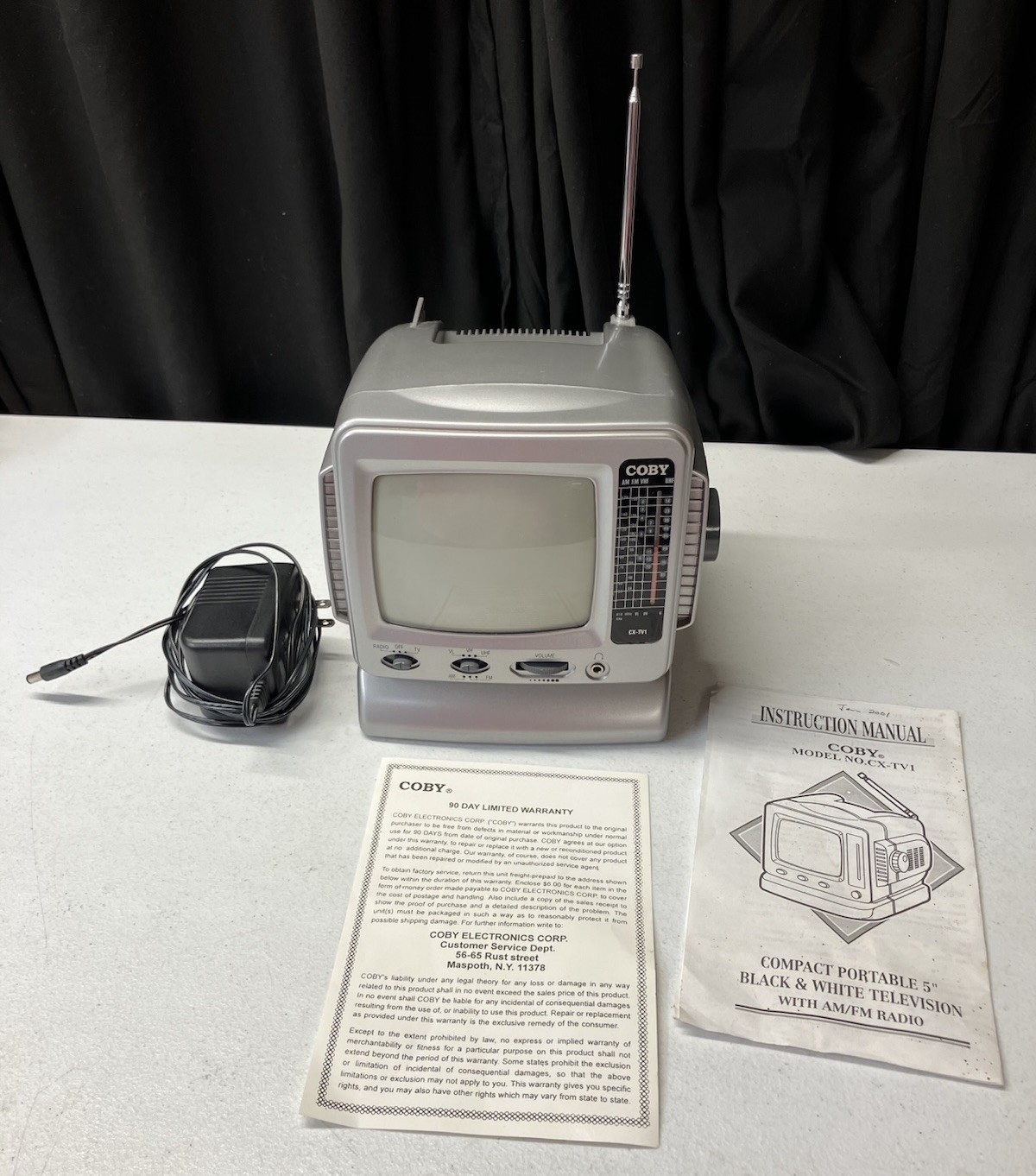 Coby CX-TV1 5” Portable B&W CRT TV AM FM Radio Tested *Read*