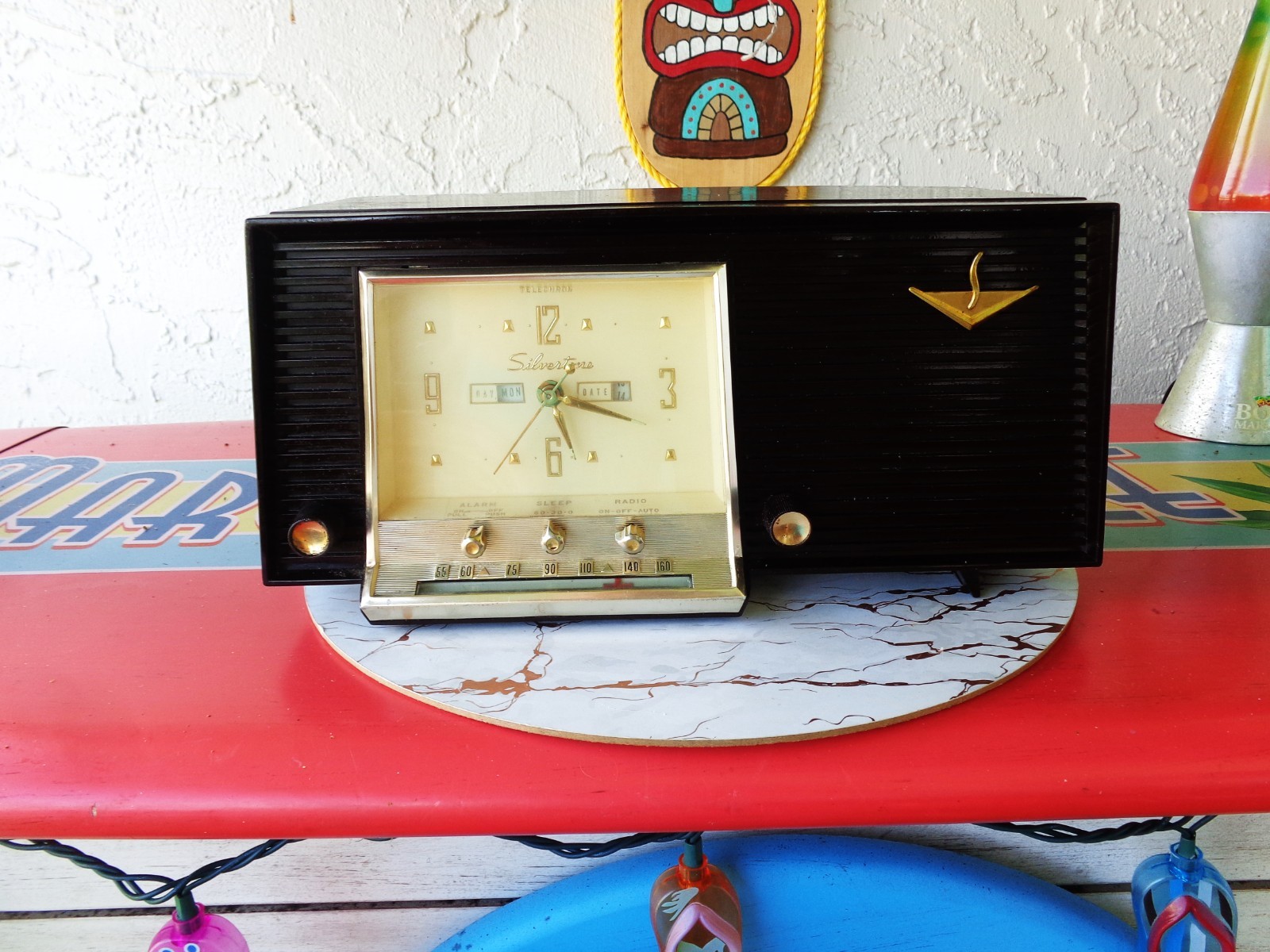 Vintage 1956 Sears SilverTone Clock Radio, Serviced