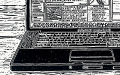 Laptop, 2009; Linoleum block print