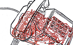 Push Button, 2009; Linoleum block print