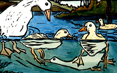From The Duck that Said Moo, 1998; Linoleum block print and watercolor