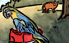From El Zapato del Gorila, 1999; Linoleum block print and watercolor