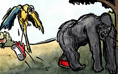 From El Zapato del Gorila, 1999; Linoleum block print and watercolor