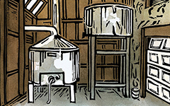 Real Ale Brewing Company, Brewhouse Brown, 1999; Linoleum block print and watercolor