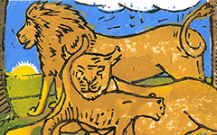 Lions, 2002; Woodblock print